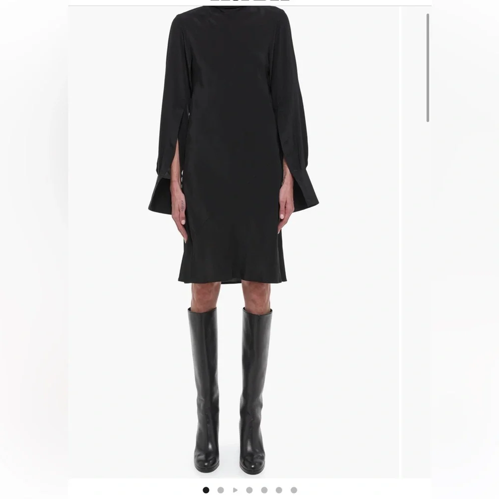 Helmut Lang Scarf Neck Long‎ Sleeve Silk Dress black small NWT